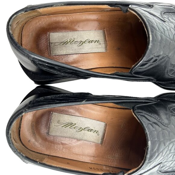 Vintage Mezlan Exotic Black Alligator Dress Shoes Men 8 Loafers Square-toe Gator - Picture 7 of 12